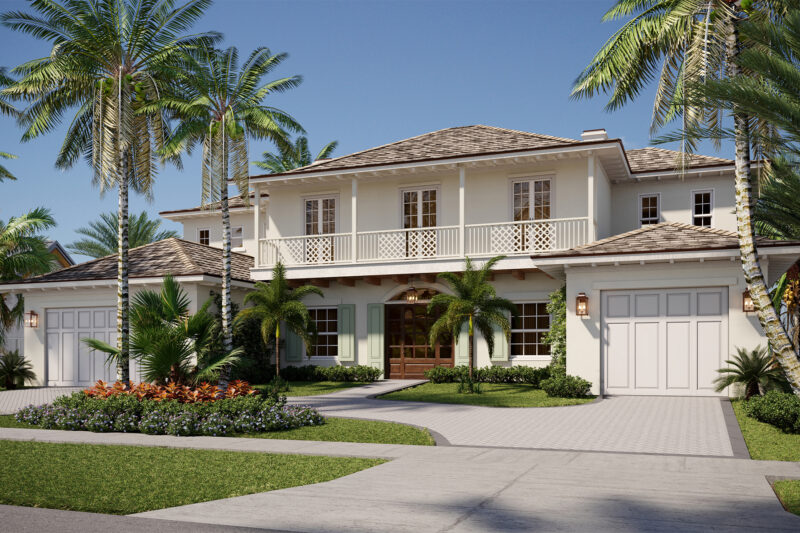 Construction rendering of Easterly Road project in North Palm Beach, showing the details of the front of the house.